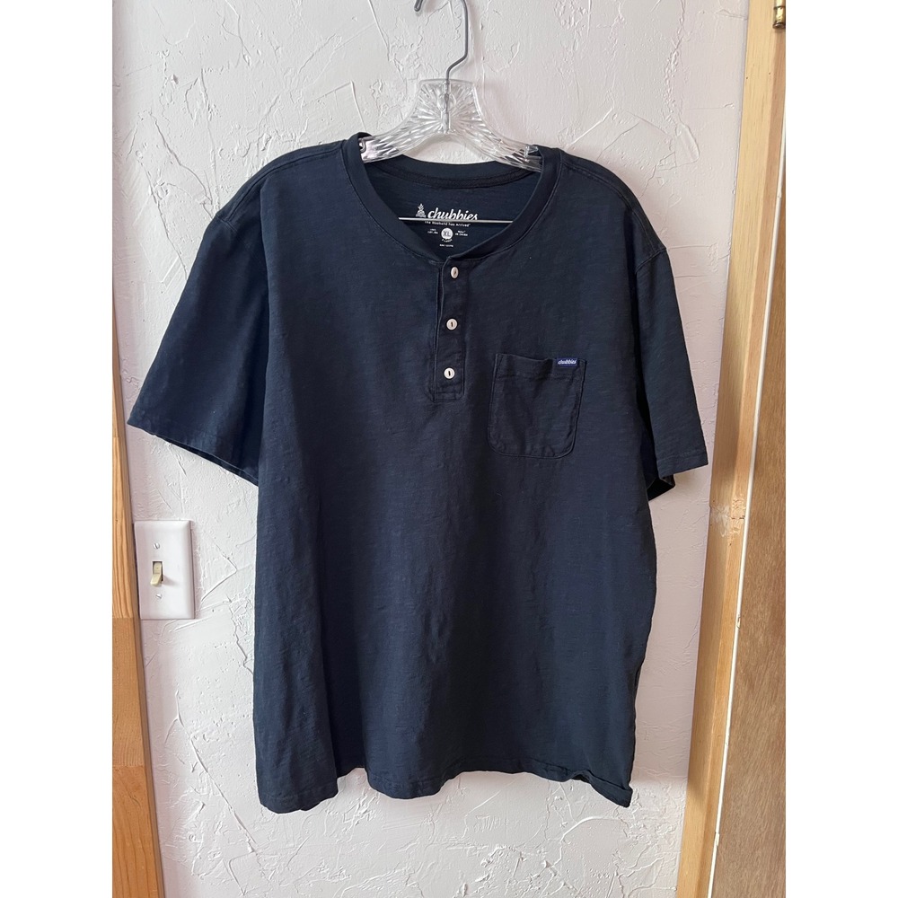 Chubbies Mens Black Short Sleeve Henley Pocket‎ T Shirt XL Cotton
